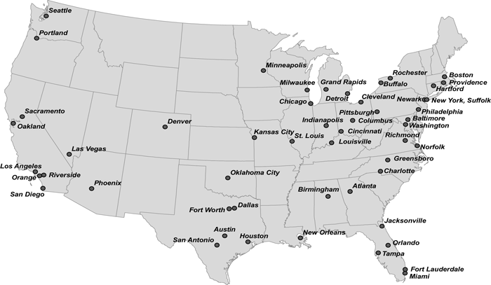 Map with an equivalent text listing of the Phase 2 sites below.